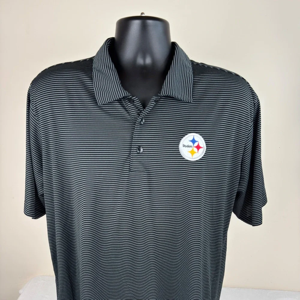 Antigua Pittsburgh Steelers Mens XL Polo Shirt Black White Striped Golf NFL